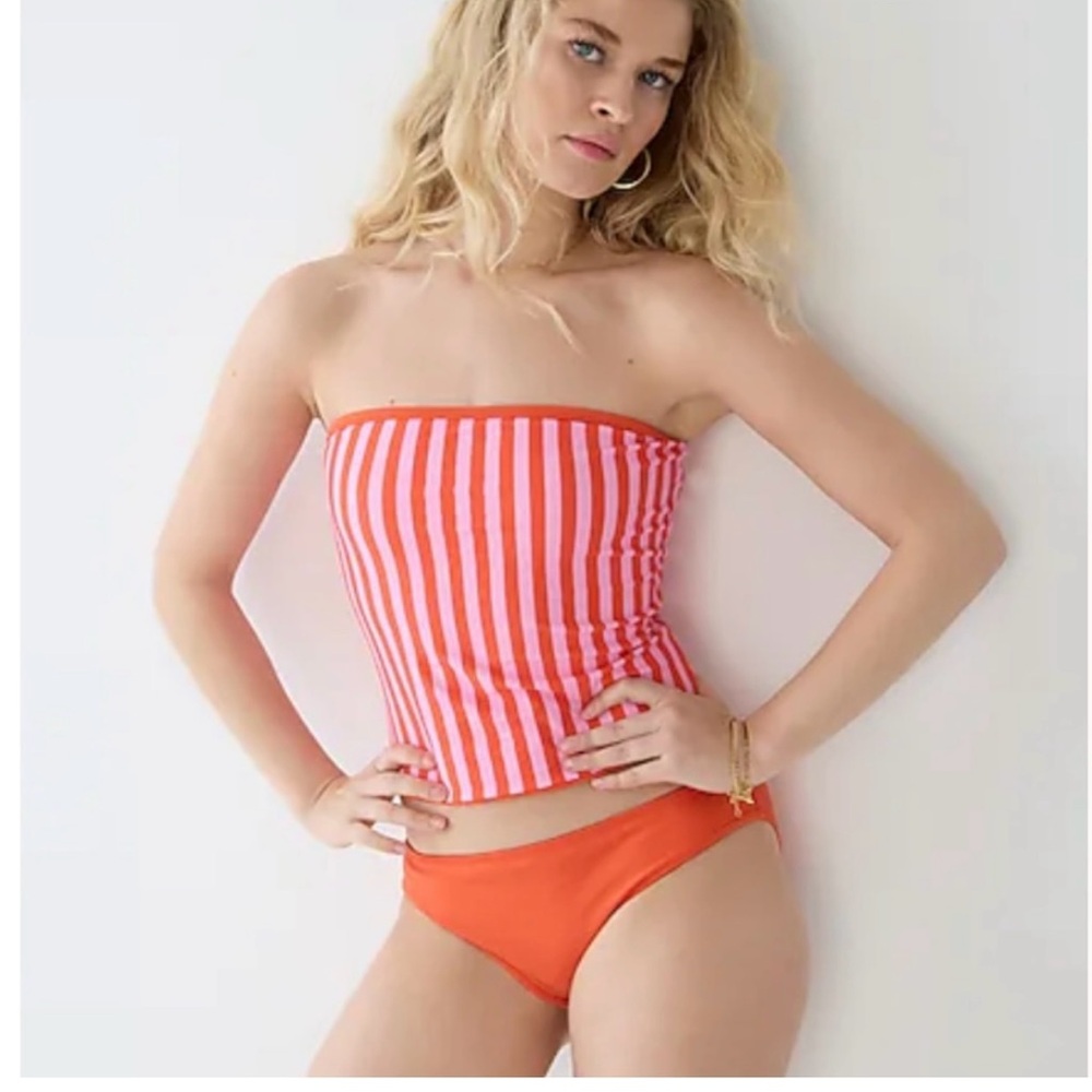 J. Crew size Large tube bathing suit top. Light pink and orangey red stripe.